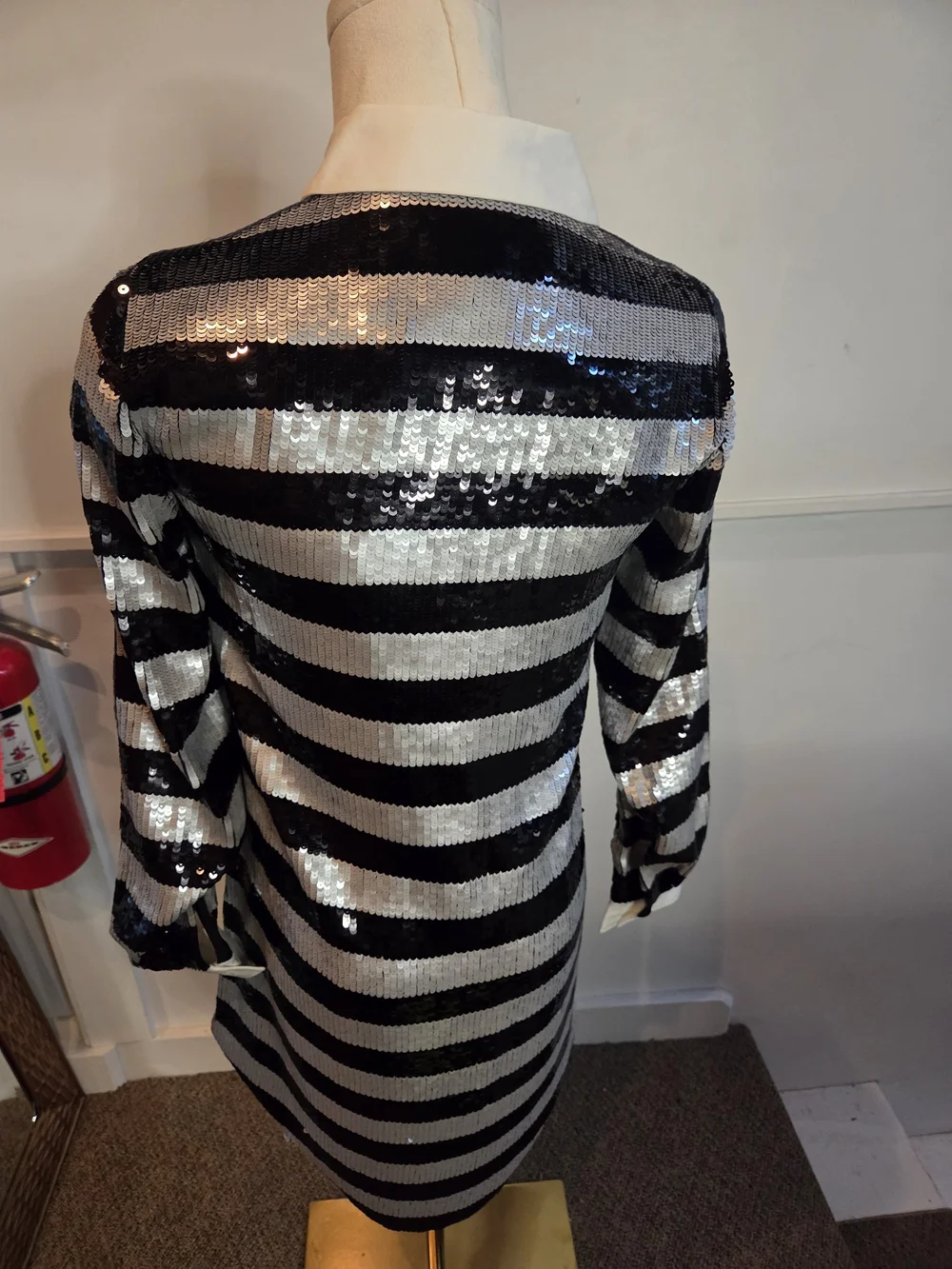 Michael Kors Black Silver Sequin Striped Shirt Dress Size 00 NWT